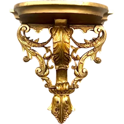 Wooden shelf with gold leaf, featuring festoons, rocaille scrolls, and stylized plant motifs.