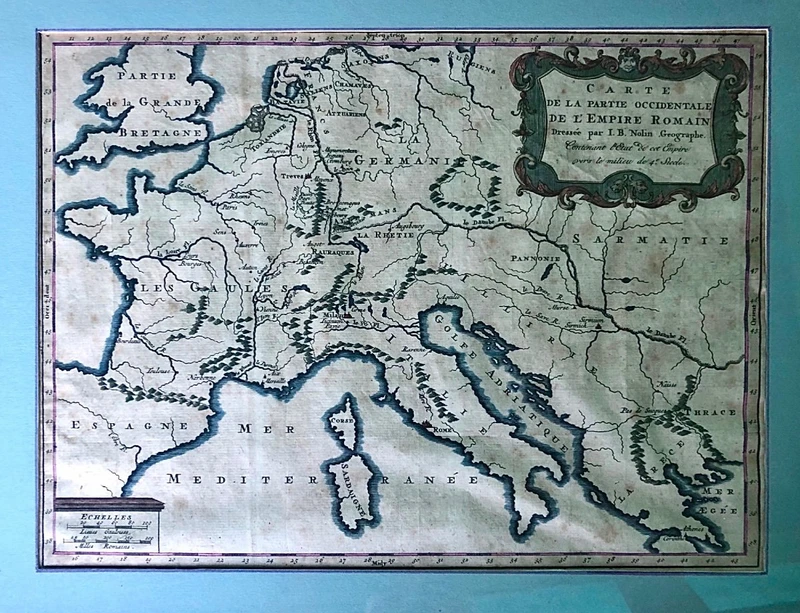 Carta geografica della parte occidentale  dell’Impero Romano.Francia.