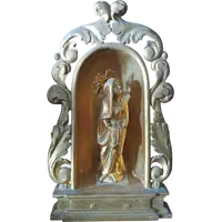 Petit autel ancien avec une sculpture de la Vierge en bois doré – Époque baroque