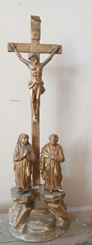 crocifisso antico crocifissione golgota legno dorato XIX secolo
