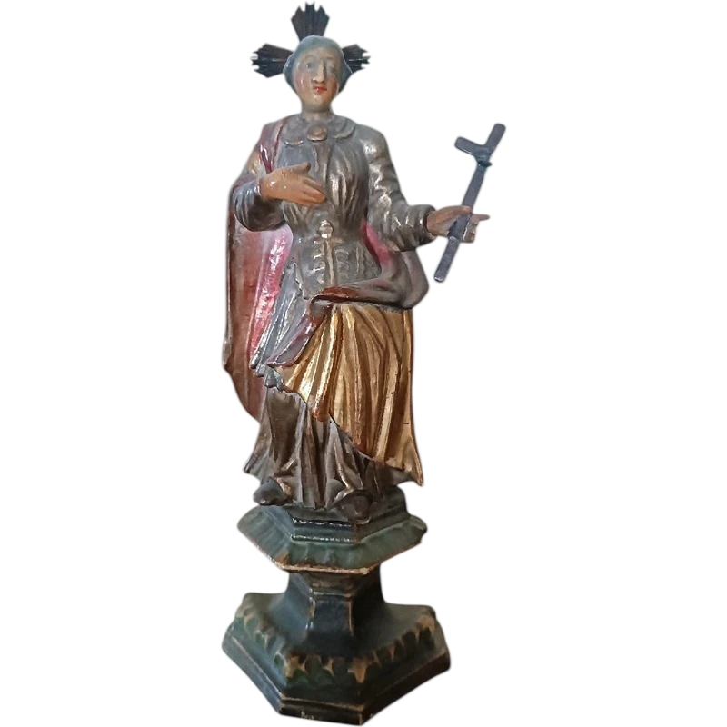 Ancienne sculpture représentant une sainte, en bois polychrome et doré – période baroque