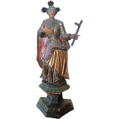 Antique sculpture depicting a saint, made of polychrome and gilded wood—Baroque period