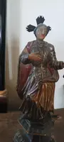 Ancienne sculpture représentant une sainte, en bois polychrome et doré – période baroque
