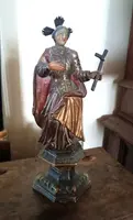 Ancienne sculpture représentant une sainte, en bois polychrome et doré – période baroque
