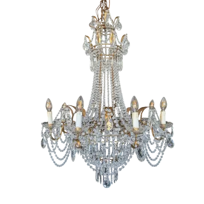 Large Empire-Style Hot-Air Balloon Chandelier with Eight Crystal Lights – First Half of the 20th Century
