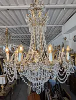 Grande Lampadario Impero a Mongolfiera Otto Luci in Cristallo – Prima Metà del Novecento