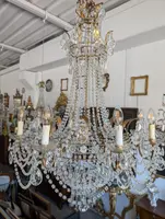 Grande Lampadario Impero a Mongolfiera Otto Luci in Cristallo – Prima Metà del Novecento