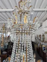 Grande Lampadario Impero a Mongolfiera Otto Luci in Cristallo – Prima Metà del Novecento