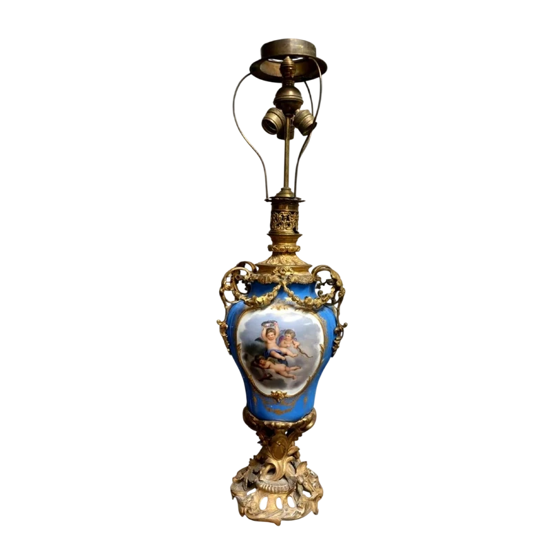 Grande lampada porcellana sevres e bronzo dorato al mercurio -Francia XIX secolo