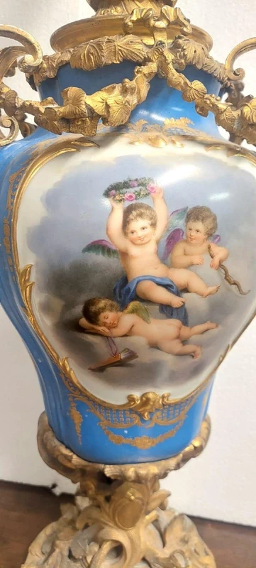 Grande lampada porcellana sevres e bronzo dorato al mercurio -Francia XIX secolo