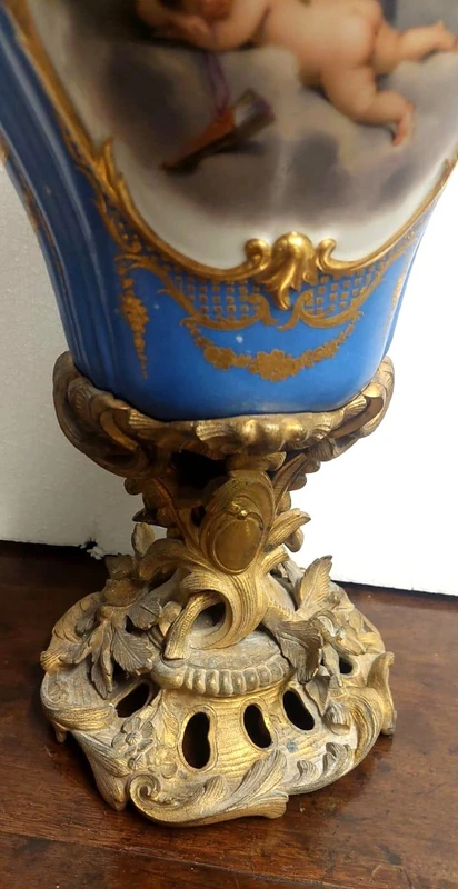 Grande lampada porcellana sevres e bronzo dorato al mercurio -Francia XIX secolo