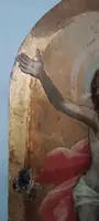 Ancien tableau sur fond doré, représentant le Christ ressuscité, volet de tabernacle ou de ciboire.
