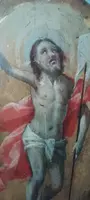 Ancien tableau sur fond doré, représentant le Christ ressuscité, volet de tabernacle ou de ciboire.