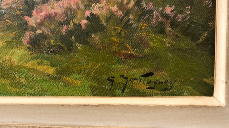Peinture à l'huile sur toile représentant un paysage français. Signée.