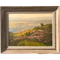 Peinture à l'huile sur toile représentant un paysage français. Signée.