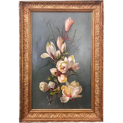 Dipinto olio su tela raffigurante natura morta con fiori.Firmato August Menus Ducret 1906.