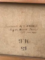 Peinture à l'huile sur toile représentant une nature morte avec des fleurs. Signée August Menus Ducret, 1906.