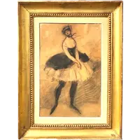 Dessin au fusain sur carton représentant une danseuse. France. Signé.
