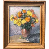 Peinture à l'huile sur toile représentant une nature morte avec un vase de fleurs. Signée. France.