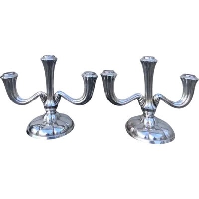 Pair of three-candle candlesticks. Germany. Eschwege Manufactory.