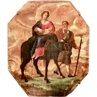 Peinture à l'huile sur albâtre représentant la scène de la fuite en Égypte. Toscane.