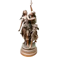 Sculpture en bronze représentant deux jeunes filles avec des oiseaux. Signée Hippolyte Moureau
