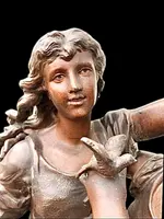 Sculpture en bronze représentant deux jeunes filles avec des oiseaux. Signée Hippolyte Moureau