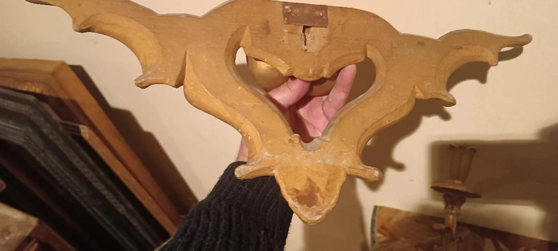 Antique pair of gilded wooden wall sconces 19th century