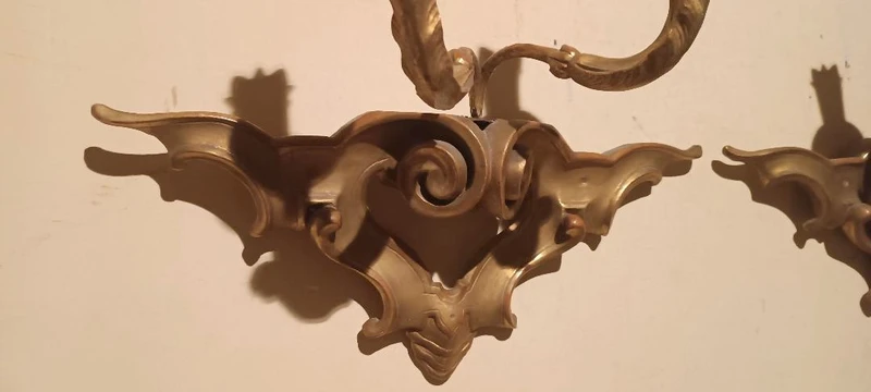 Antique pair of gilded wooden wall sconces 19th century