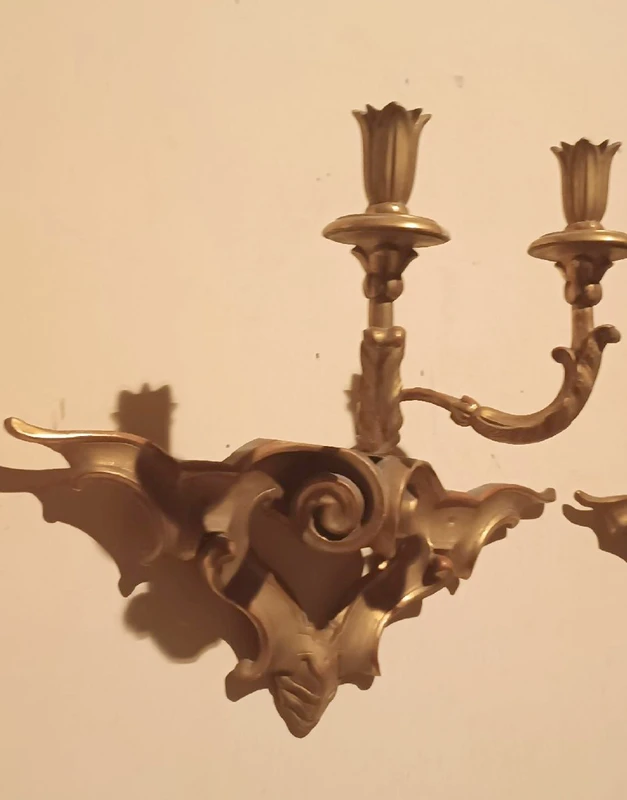 Antique pair of gilded wooden wall sconces 19th century