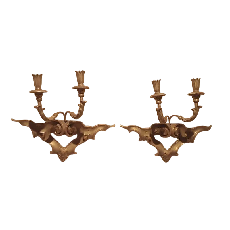 Antique pair of gilded wooden wall sconces 19th century