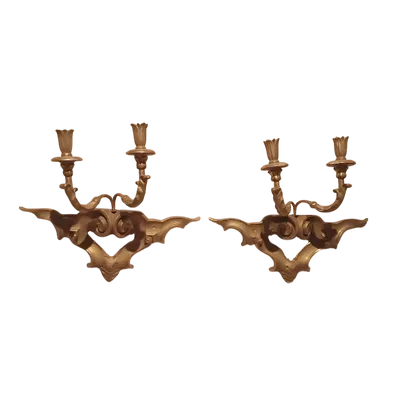 Antique pair of gilded wooden wall sconces 19th century