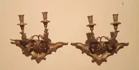 Antique pair of gilded wooden wall sconces 19th century