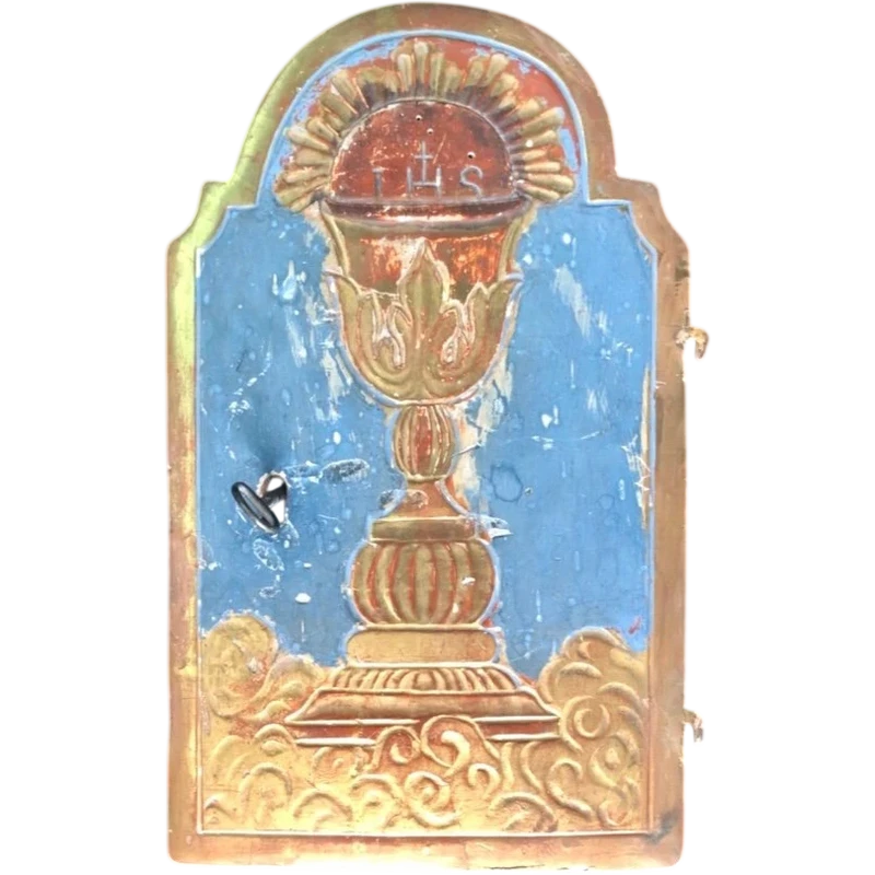 Porte de tabernacle en bois laqué et doré. Gênes.