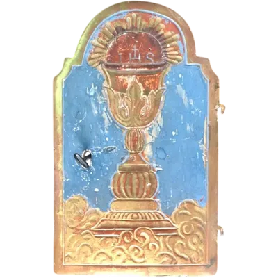 Lacquered and gilded wooden tabernacle door. Genoa.
