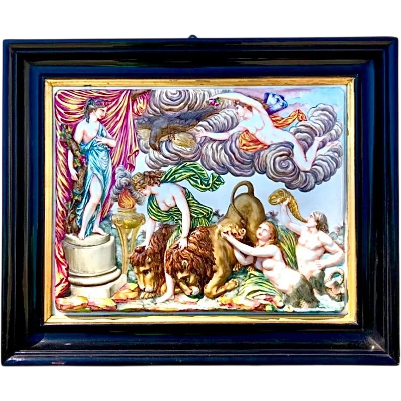 Plaque en porcelaine en bas-relief décorée d'une scène néoclassique. Ginori.