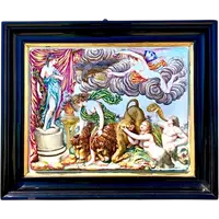 Plaque en porcelaine en bas-relief décorée d'une scène néoclassique. Ginori.