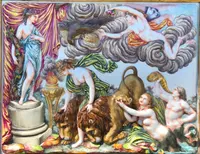 Plaque en porcelaine en bas-relief décorée d'une scène néoclassique. Ginori.