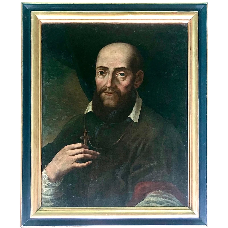 Peinture à l'huile sur toile représentant saint François de Sales