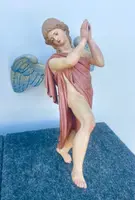 Paire d'anges en bois sculpté et peint, en pied et polychromes. Yeux en verre. Ligurie.