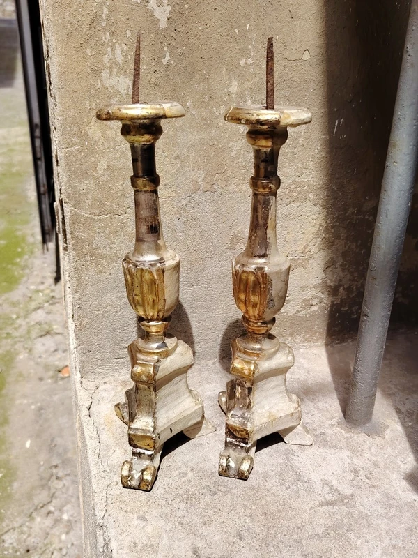 Pair of Antique Louis XVI Candlesticks, Original Silver and Mecca
