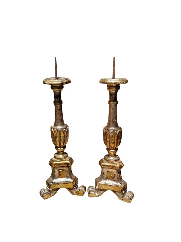 Pair of Antique Louis XVI Candlesticks, Original Silver and Mecca