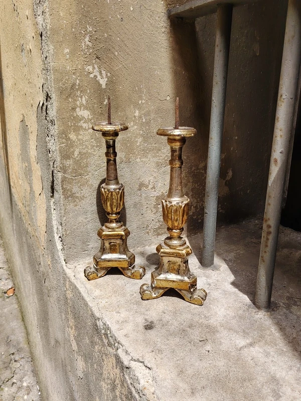 Pair of Antique Louis XVI Candlesticks, Original Silver and Mecca