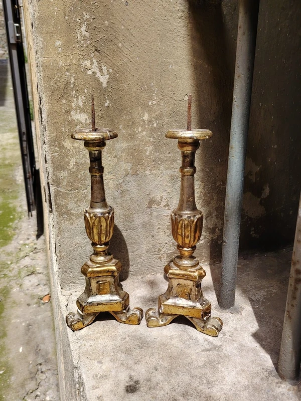 Pair of Antique Louis XVI Candlesticks, Original Silver and Mecca