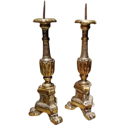 Pair of Antique Louis XVI Candlesticks, Original Silver and Mecca