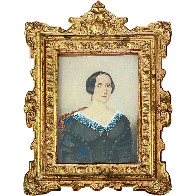 Miniature à l'huile sur carton représentant une figure féminine. (M