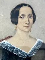 Miniature à l'huile sur carton représentant une figure féminine. (M