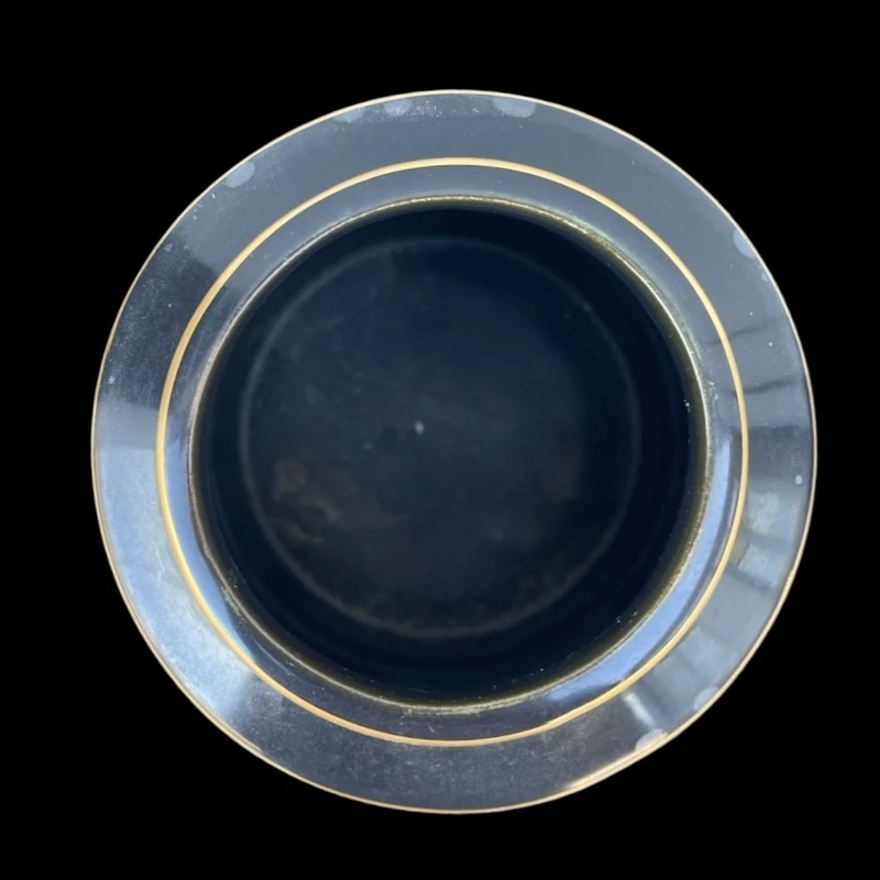 Art Deco-style majolica vase with a subtle iridescent sheen and gold accents. Gio Ponti