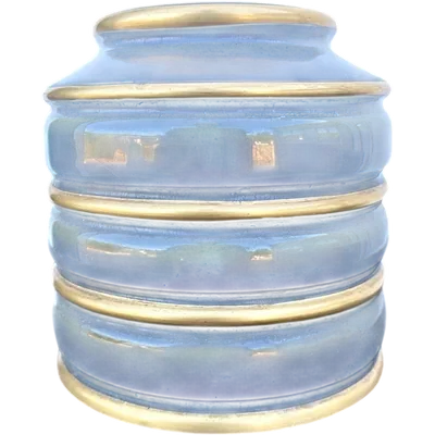 Art Deco-style majolica vase with a subtle iridescent sheen and gold accents. Gio Ponti