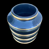 Art Deco-style majolica vase with a subtle iridescent sheen and gold accents. Gio Ponti